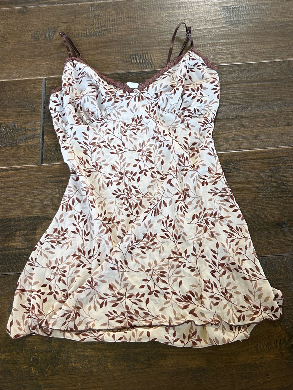 Cream Floral Slip Chemise with Brown Leaf Print